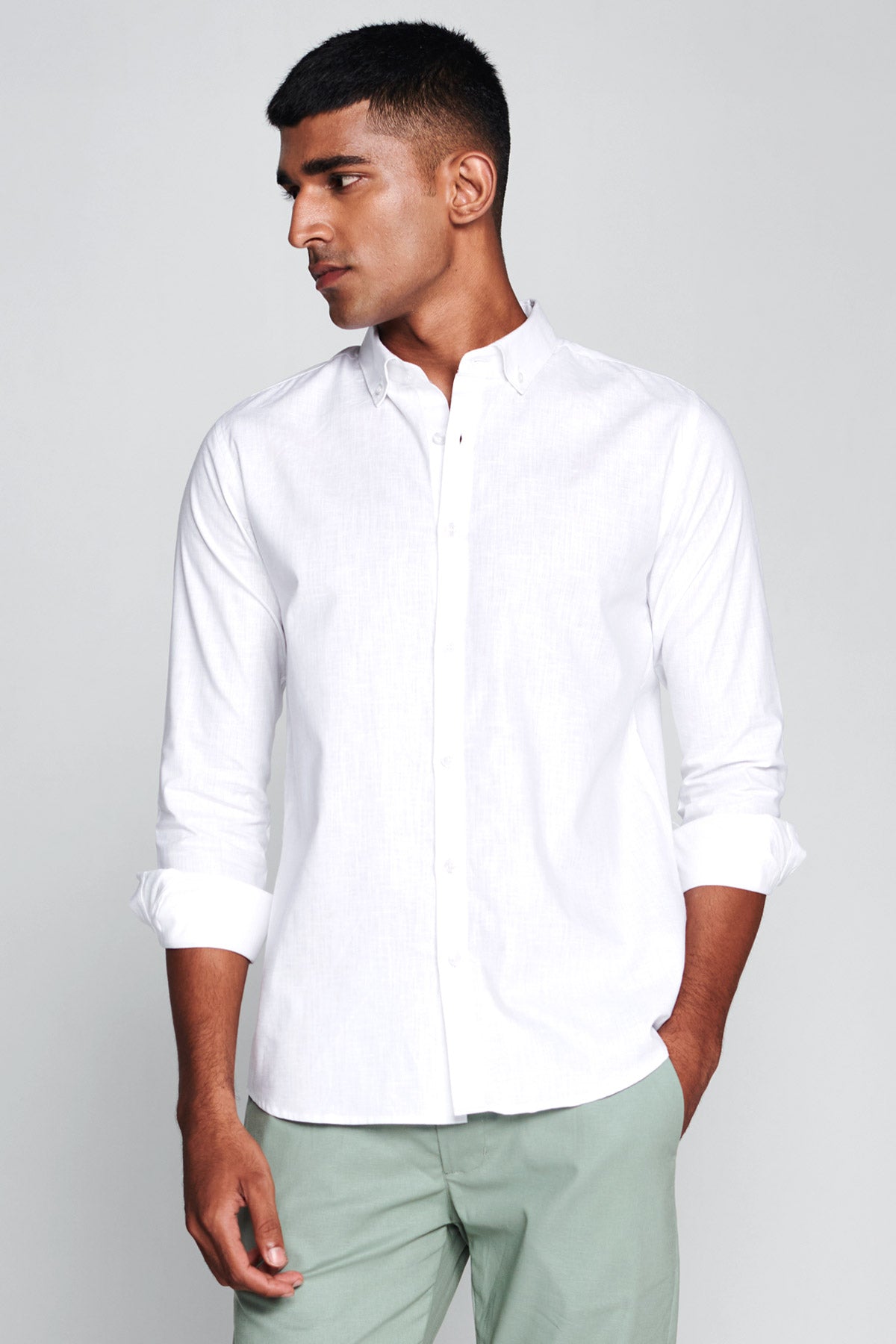 Buy White Full Sleeves Cotton Linen Shirt For Men's