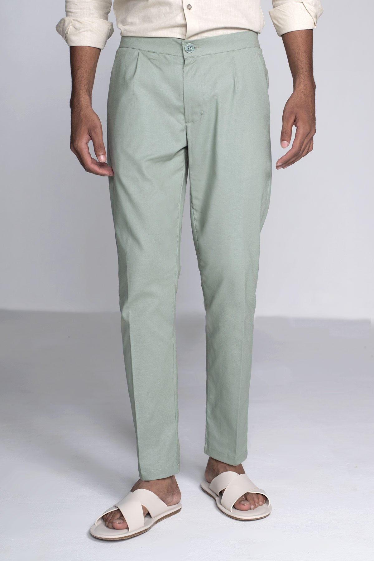 Wavsuf Pants for Men Drawstring Cotton Linen Green Trousers Size