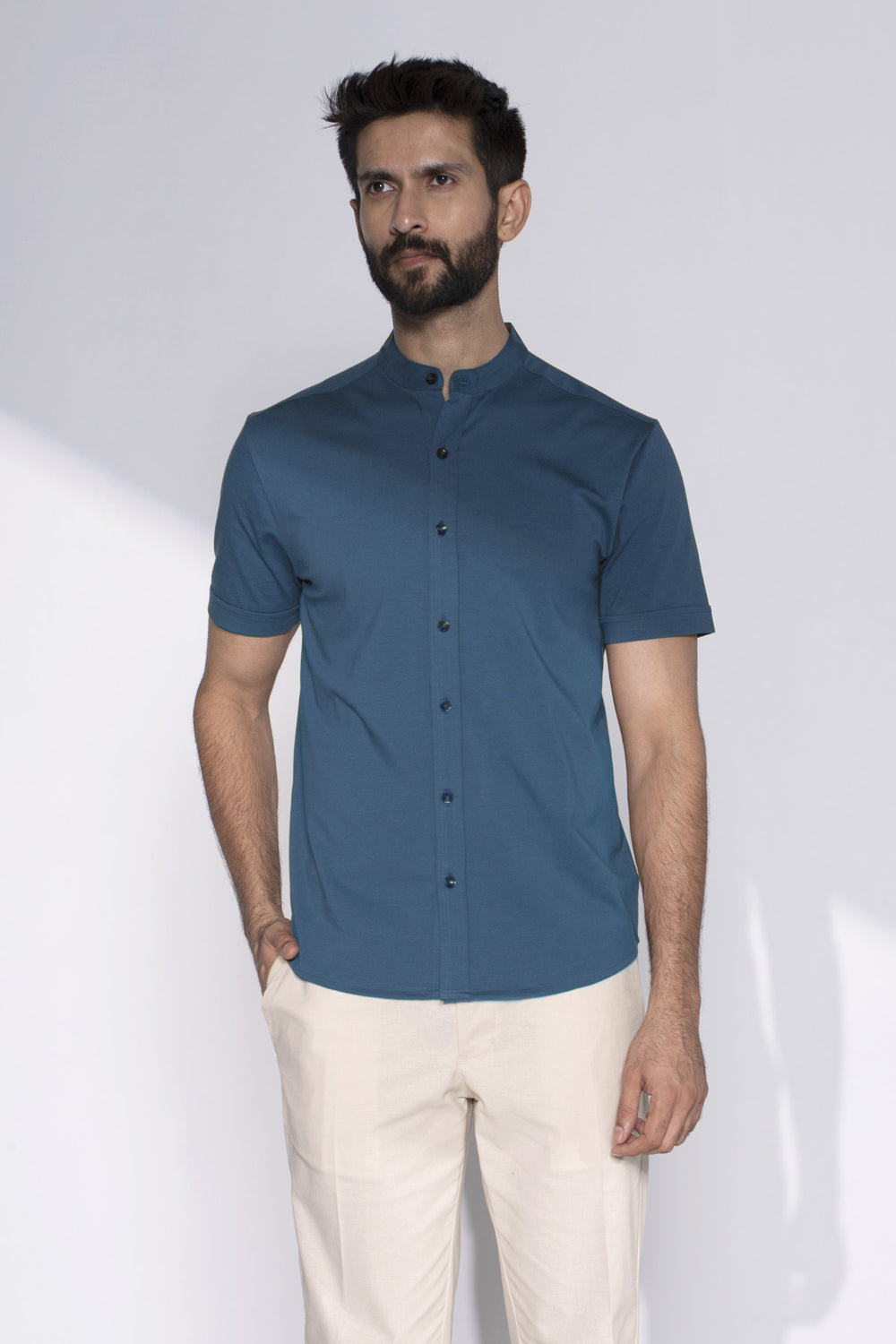 Buy Half Sleeve Blue Stone Knit Shirt | Beyours