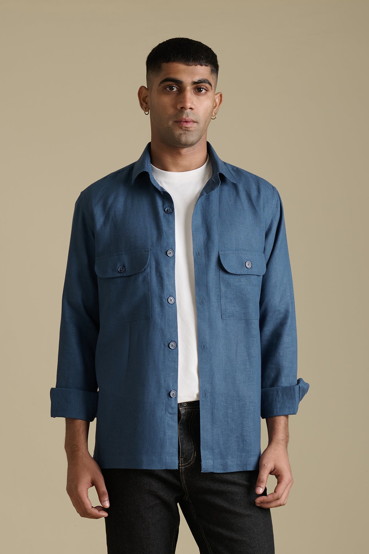 Denim Blue Linen Overshirt