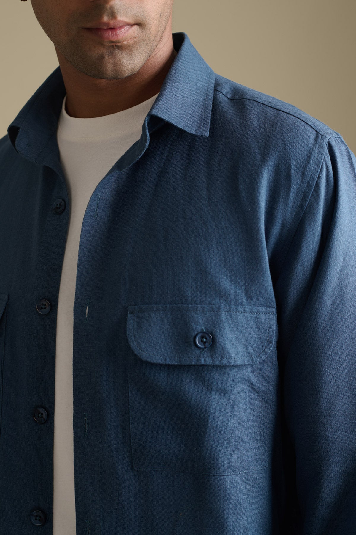 Denim Blue Linen Overshirt