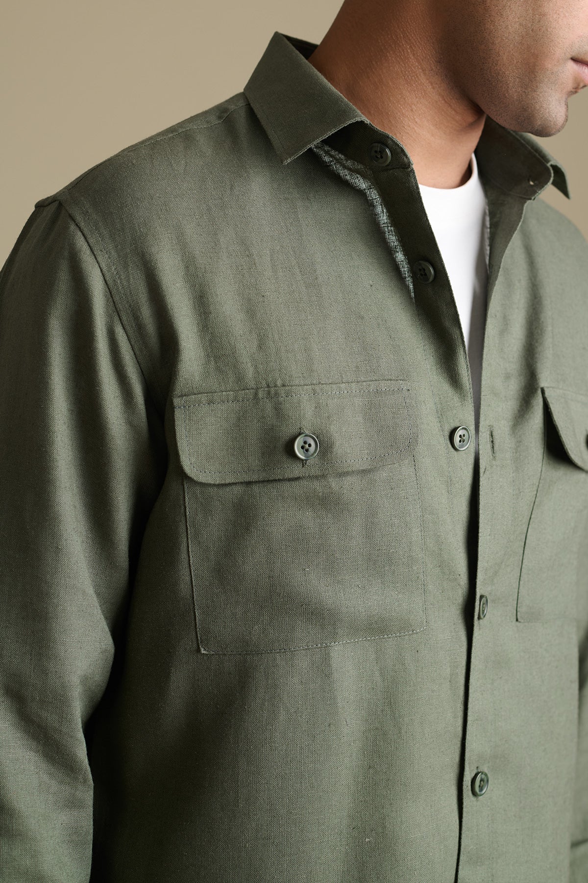 Forest Green Linen Overshirt