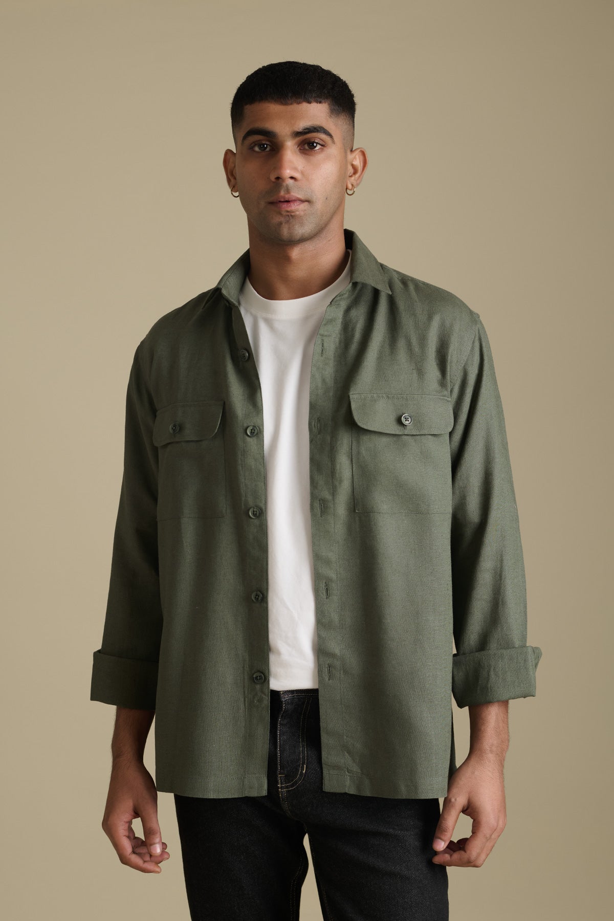 Forest Green Linen Overshirt