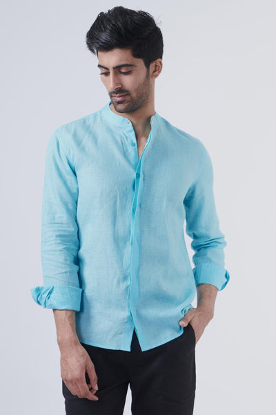Buy Aqua Blue Linen Shirt for Men's Online - Beyours